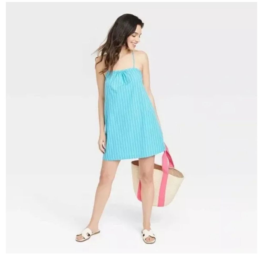 👗A New Day Sleeveless Shift Mini Dress Blue Stripes